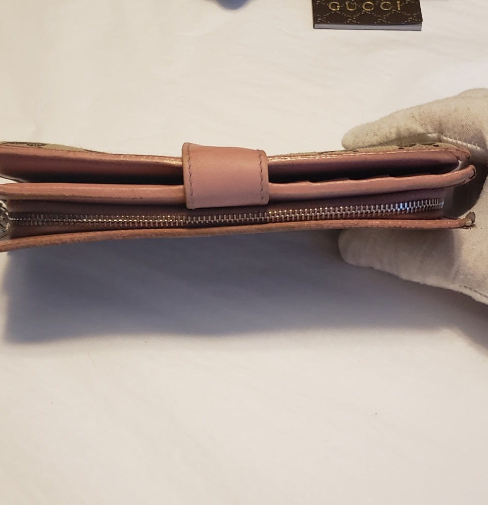Vintage GUCCI Monogram Leather Wallet PINK INSIDE Silver 3D Zipper PULL - Picture 4 of 12